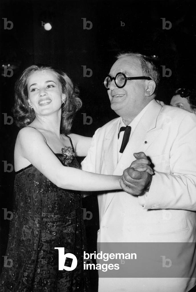 Marcel Achard Dancing With Jeanne Moreau at Cannes Film Festival May 06, 1958 (b/w photo)
