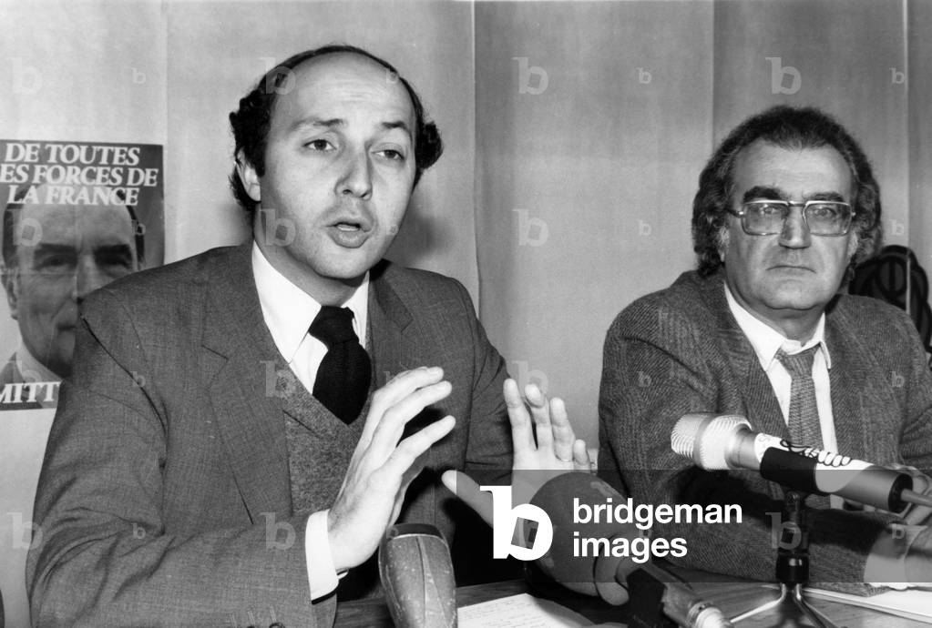 The Members of The Socialist Party Are Assembling After The Election of Francoismitterrand, With Laurent Fabius, Spokesperson of The Party and Georges Fillioux, in The Head Office of The Party in Paris, on May 12Th, 1981 (b/w photo)