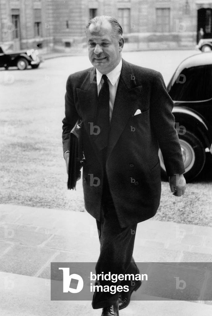 Gaston Palewski Arriving at Ministers' Council September 12, 1955 (b/w photo)
