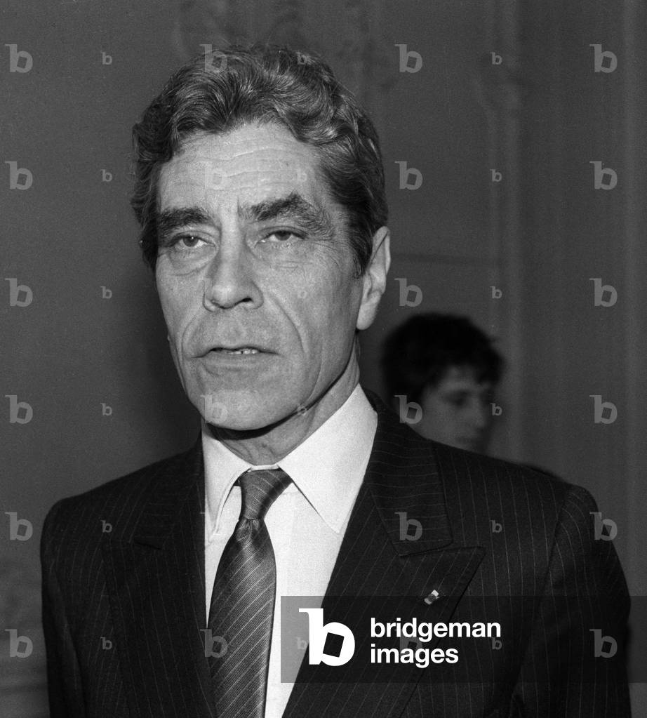 Yves Guena at a party given by the private press, Paris, March 28, 1984 (b/w photo)