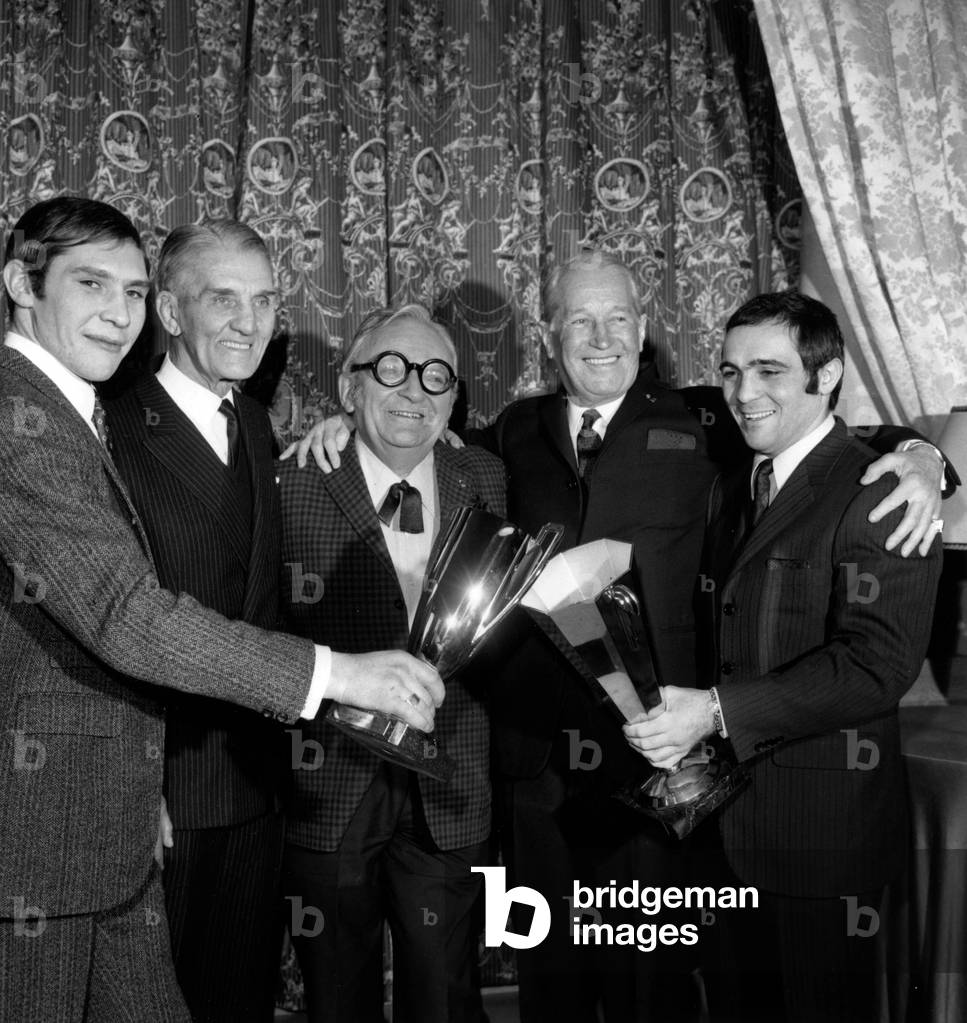 Jean Claude Bouttier and Marcel Cerdan After Fthey Received Their Oscar De La Boxe 67