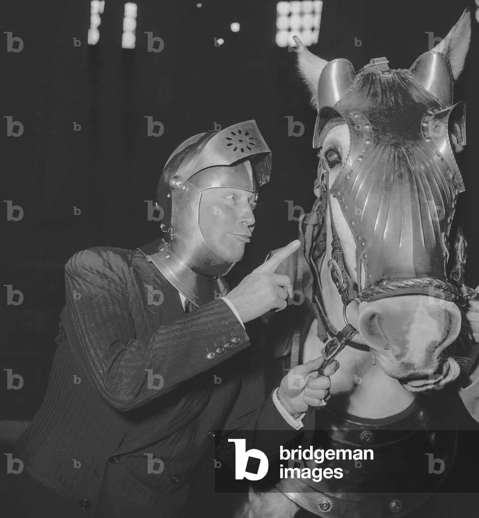 Gala of Artists at the Cirque d'Hiver in Paris, March 25, 1950 : Maurice Chevalier (b/w photo)