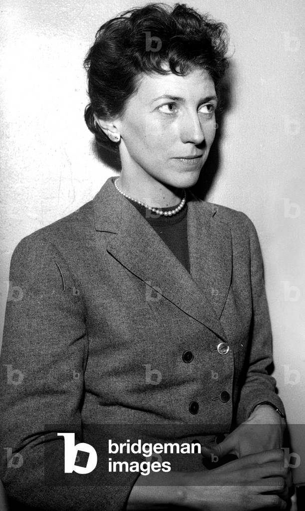 Janine Niepce (Grand Niece of Nicephoreniepce) at Giving of Niepce Prize To Robertdoisneau on February 29, 1956 (b/w photo)