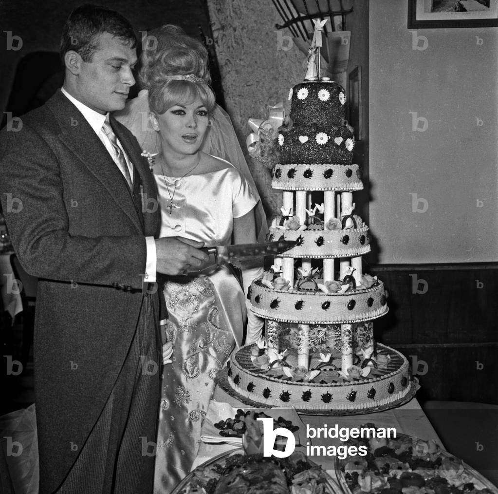 Wedding of Coccinelle Transsexual Comedian and Singer (Jacques-Charles Dufresnoy) With Francis Bonnet in Paris March 16, 1962 (b/w photo)