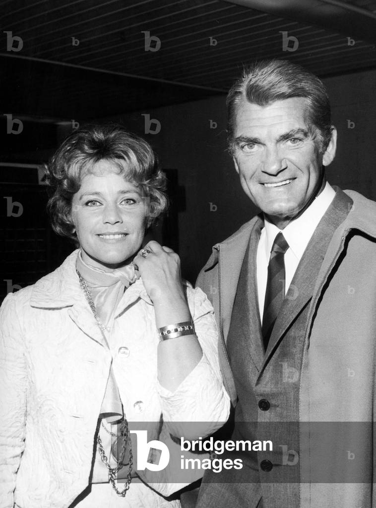 Maria Schell and Jean Marais in Paris Airport Before Going To Israel For Film Provocation May 30, 1969 (b/w photo)