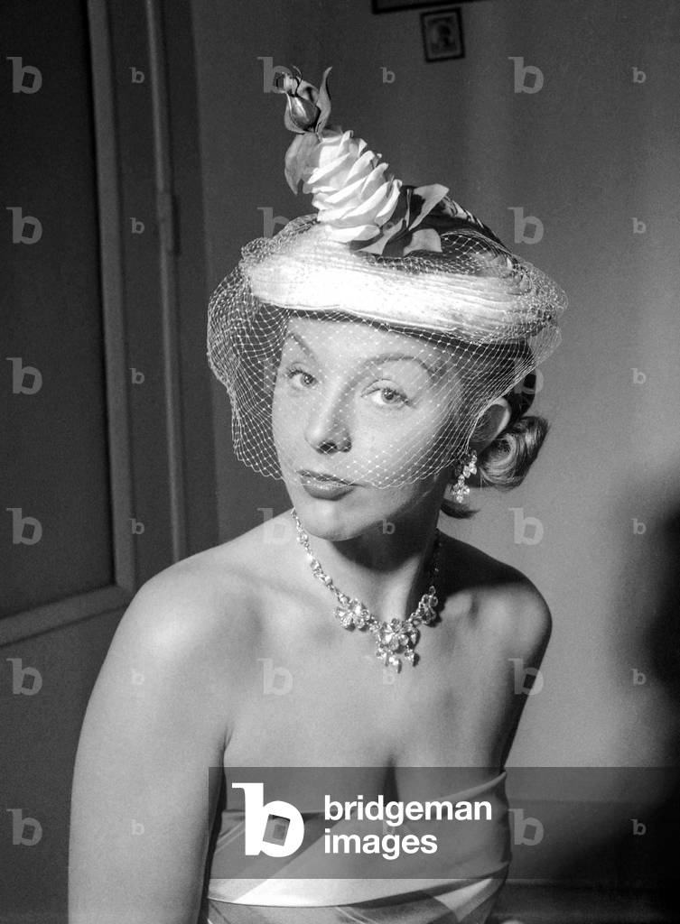 Hat by Emma Pierron, January 23, 1951, Paris (b/w photo)