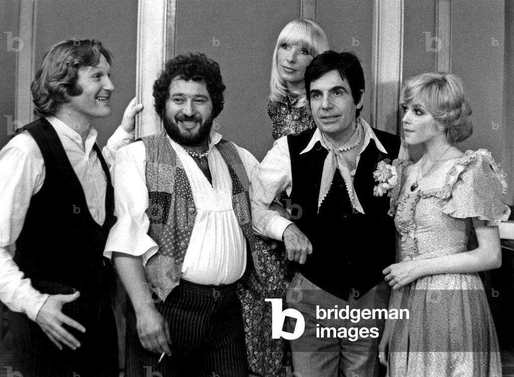Jean-Jacques Debout, Carlos, Dany Saval, Roger Pierre and Vannick Le Poulain during Rehearsal of TV Programme April 29, 1976 (b/w photo)