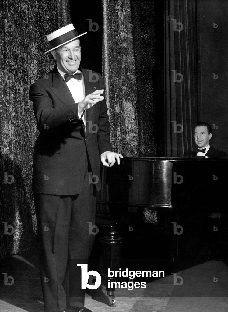 Maurice Chevalier on Stage For his 80Th Birthday and Farewell Show in Paris October 02, 1968 (b/w photo)