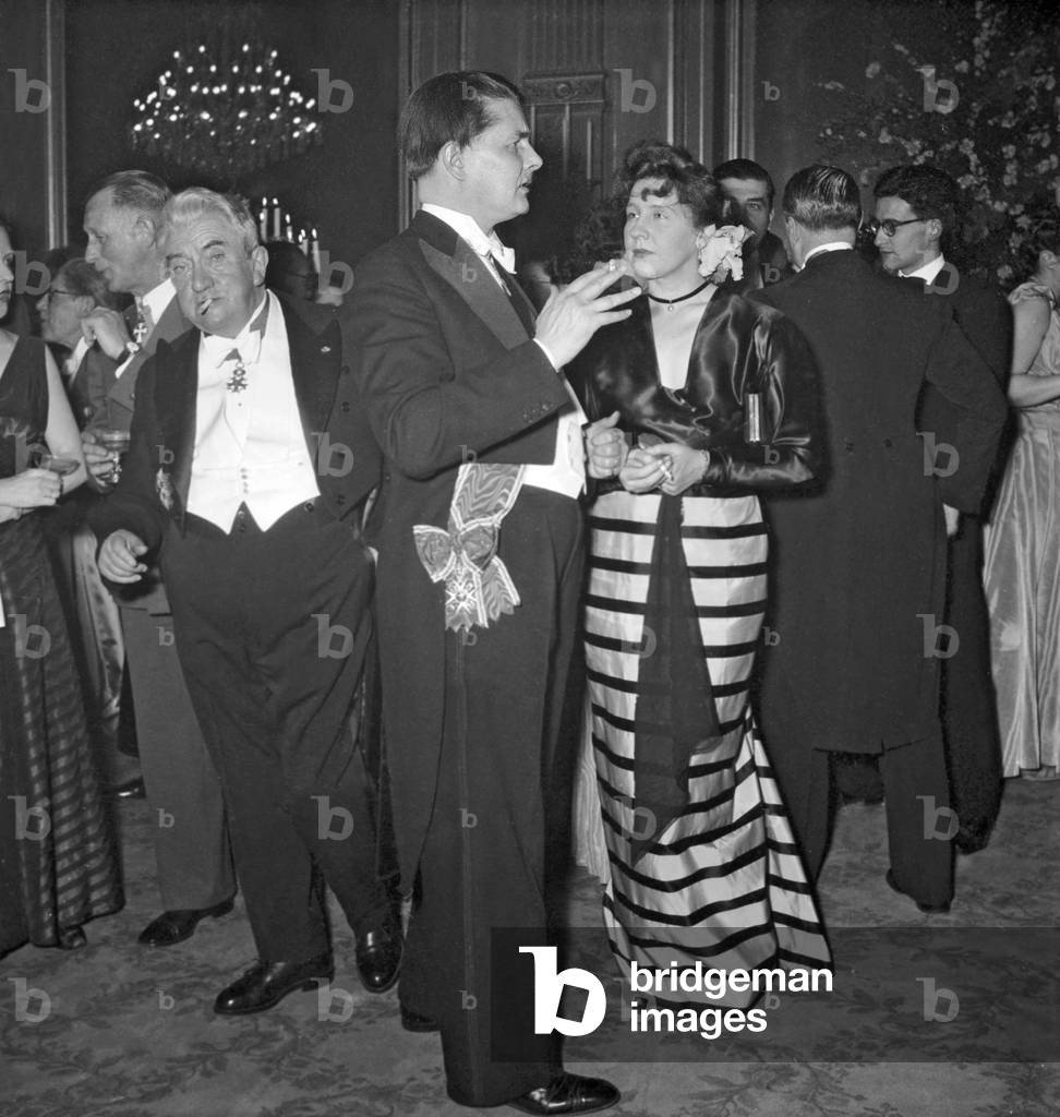 Reception Given at The Elysee, Paris, on February 23, 1949 : Petur Benediktsson, Amabassador of Iceland in Paris, and his Wife (b/w photo)