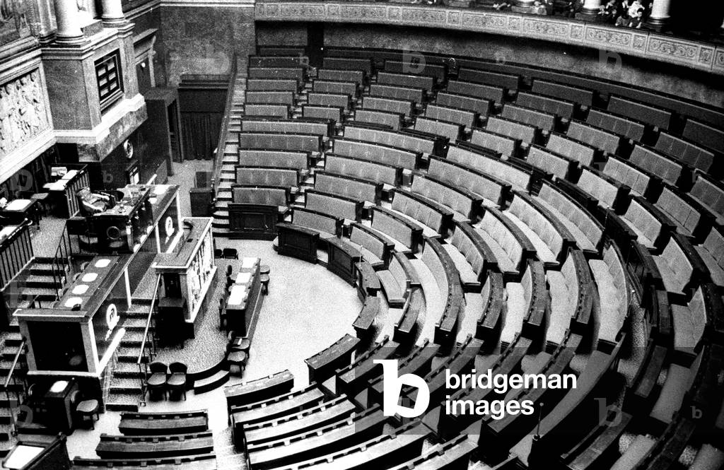 View of The French National Assembly, Empty, on December 6, 1962 (b/w photo)