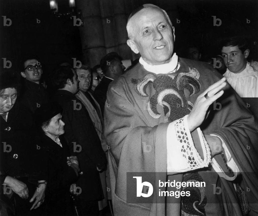 The Arshbishop of Paris, Francois Marty during his Homily at The Cathedral, Od Notre Dame De Paris, May 2, 1968 (b/w photo)