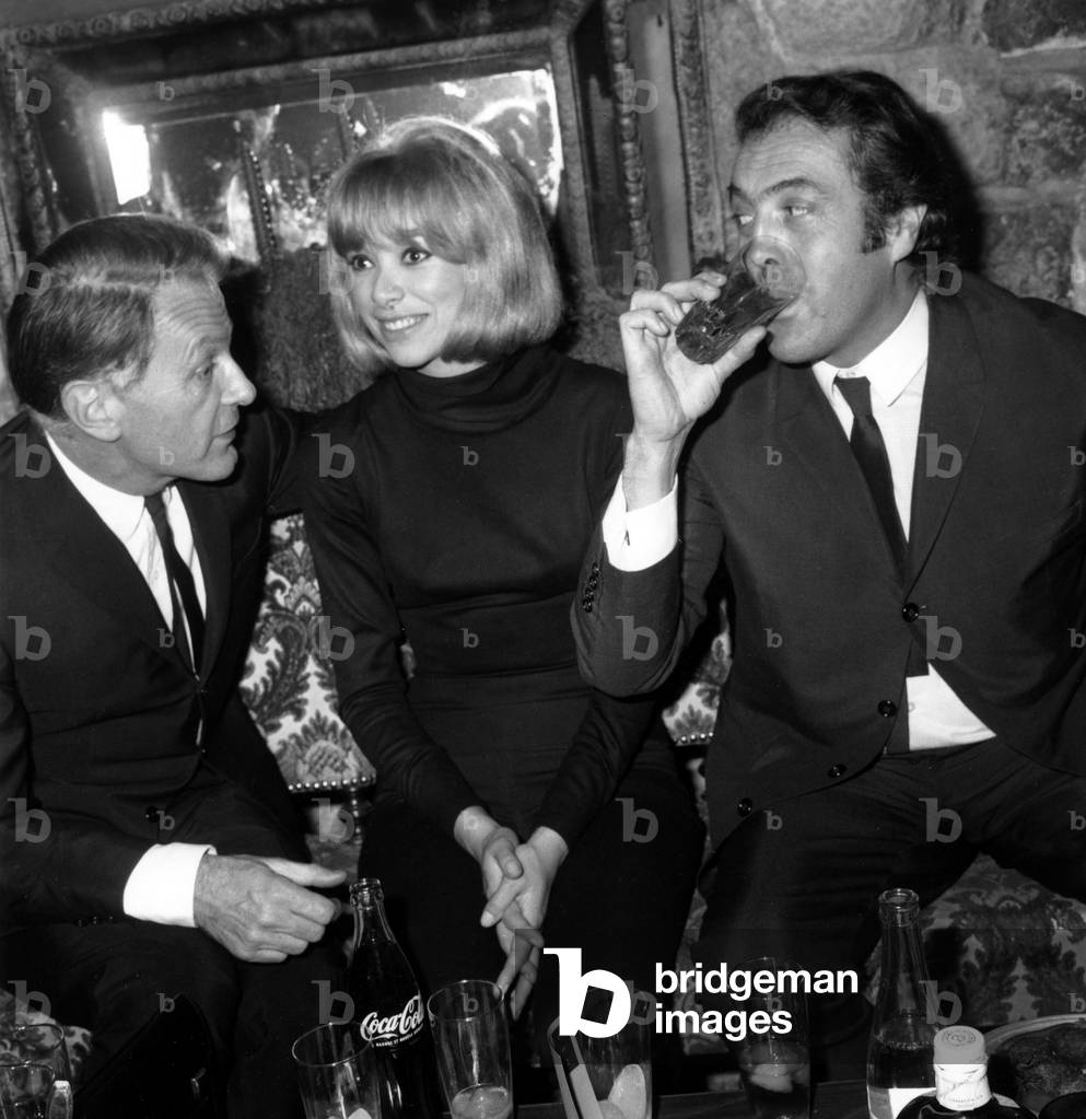 Francois Chalais, Mireille Darc and Georges Lautner at Club St Hilaire, Paris, September 22, 1967 (b/w photo)