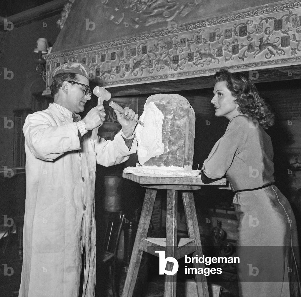 Sculptor Aldo Bartelletti and Marie Laurence, Paris, May 1st, 1951 (b/w photo)