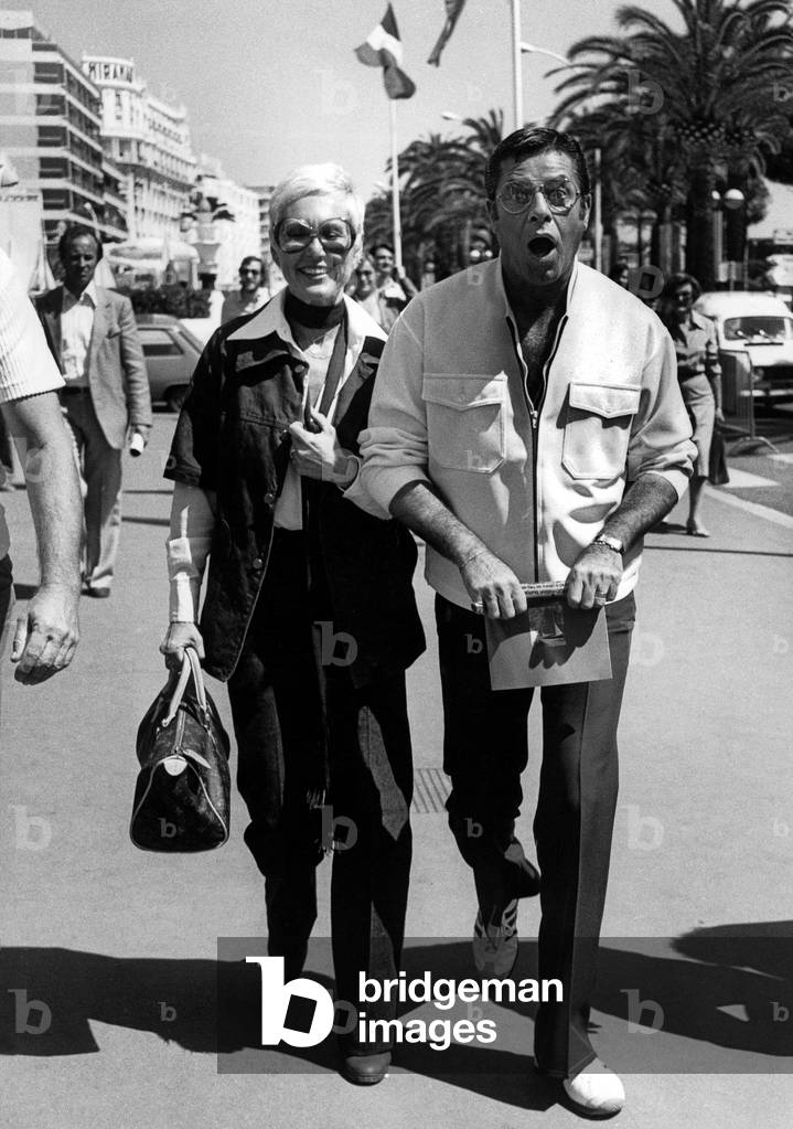 Jerry Lewis With his 1St Wife Patti (With A Bag By Vuitton) at Cannes Film Festival May 23, 1979 (b/w photo)