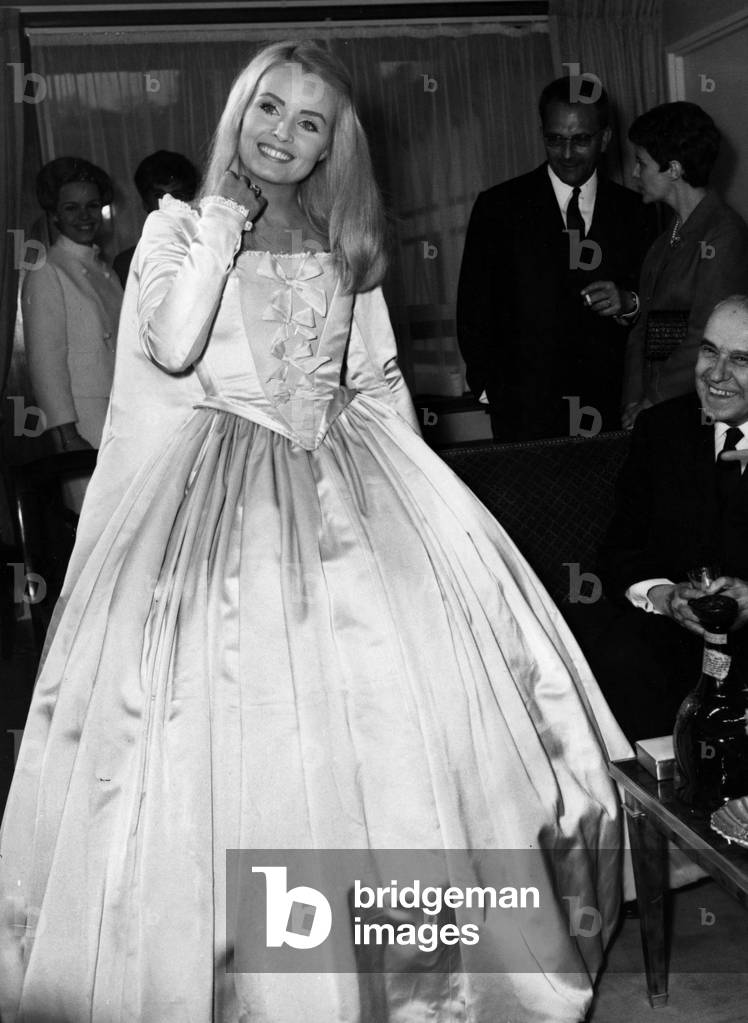 Marie France Boyer In Epoque Dress A La Du Barry Inaugurates Residence Dauphine A Louveciennes Located In Le Parc Du Chateau May 26, 1967 (b/w photo)