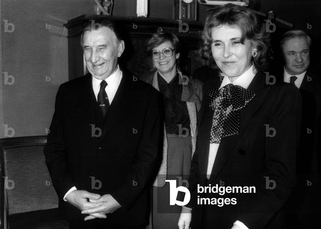 Mr Vassilevitch Arkhipov First Vice-President of the Council of Ministers of the USSR Hosted at the Ministry of Foreign Trade By Mrs Edith Cresson In Paris January 30, 1984 (b/w photo)