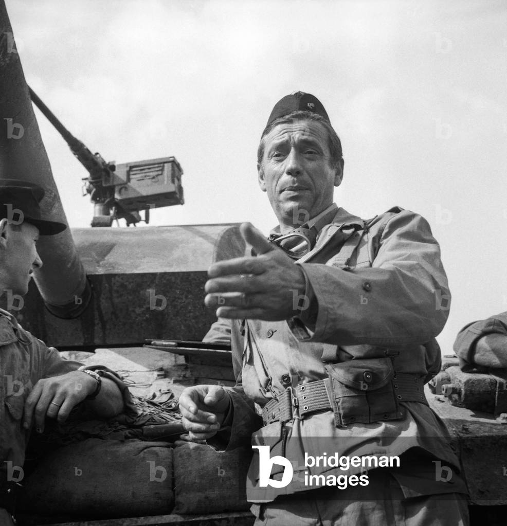 Yves Montand on set of film 