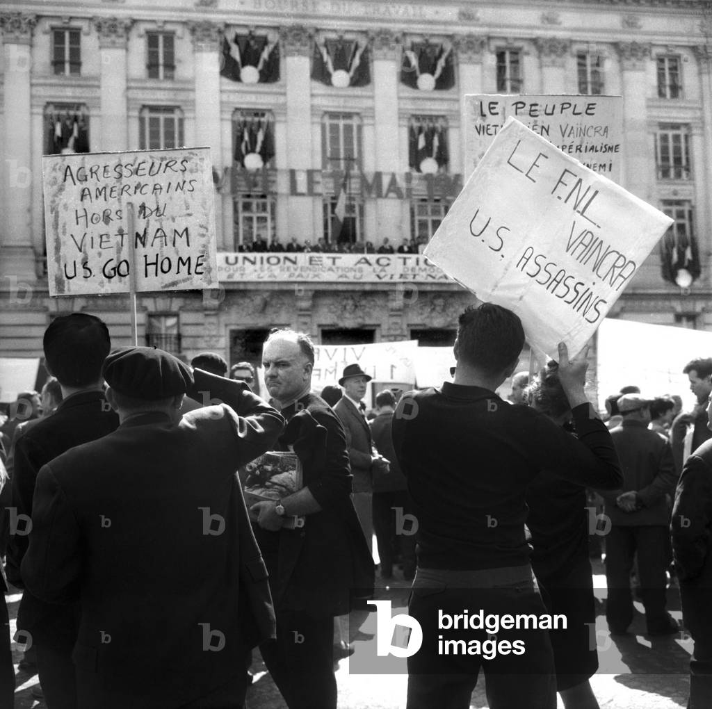 Demonstration in Paris on May 1St, 1966 Against War in Vietnam (b/w photo)