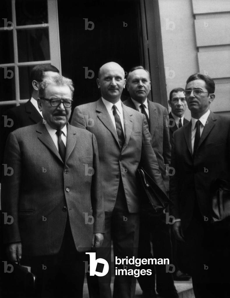 Delegation Cgt To Hotel Matignon Here After Their Meeting With Prime Minister Chaban-Delmas Left Benoit Frachon And Henry Krasucki July 4, 1969 (b/w photo)
