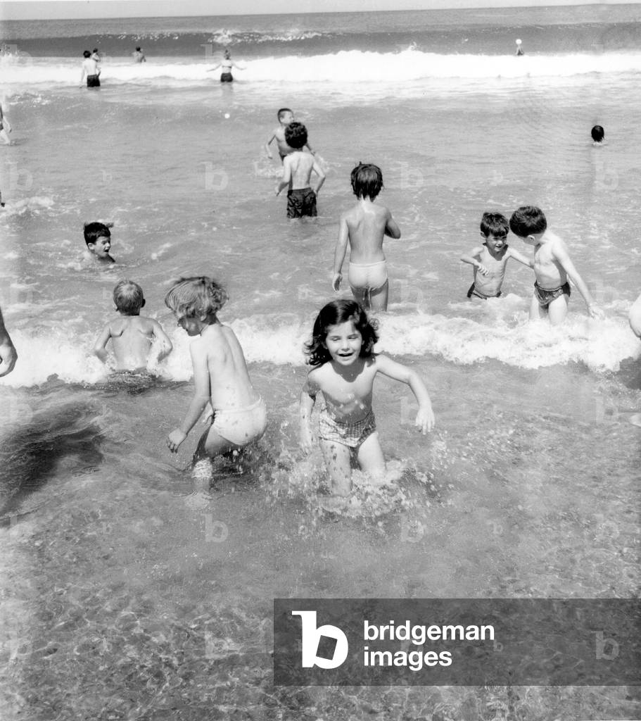 Children Playing on The Beach August 09, 1960 (b/w photo)