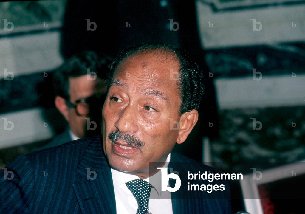 Anouar El Sadate (1918-1981) Egyptian President during Press Ocnfernece in Paris on February 1981 (photo)
