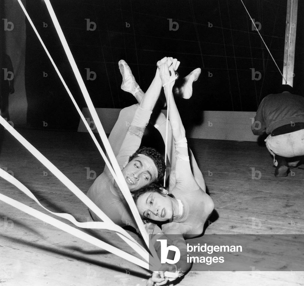 Dancers Janine Charrat and Adolfo Andrade during Rehearsal For Ballet in Paris October 3, 1958 (b/w photo)