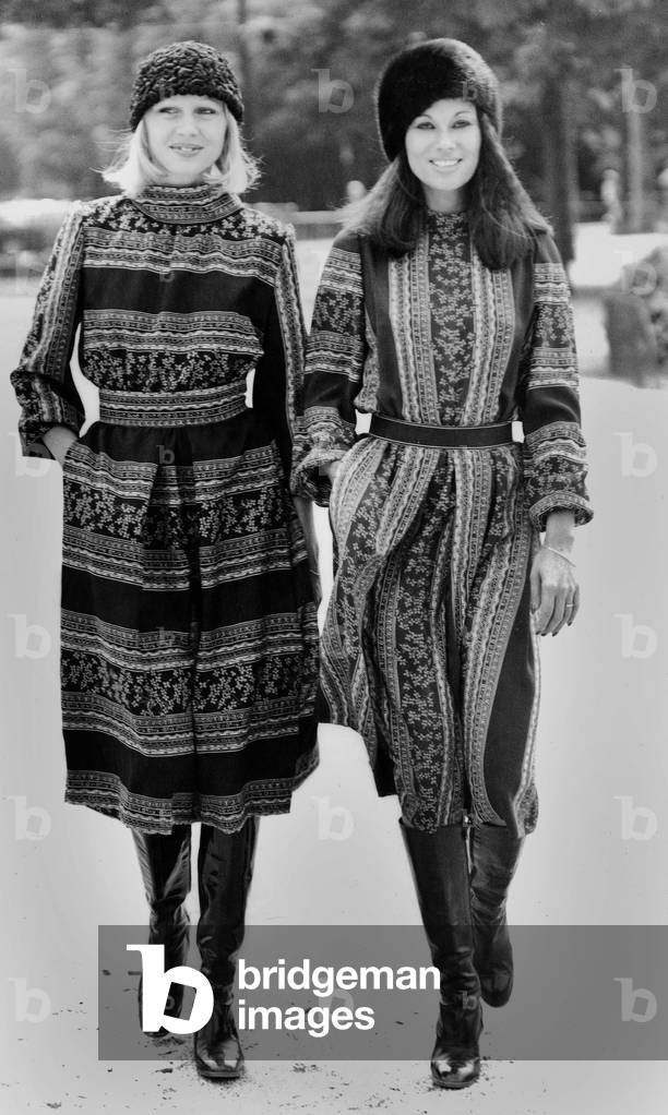 Fashion By Carven For Autumn Winter : Wool Dress and Boots Presented July 27, 1977 (b/w photo)