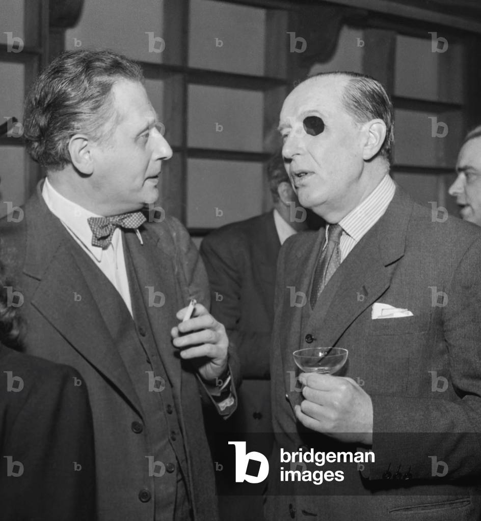 Opening of a documentation centre about music, Paris, March 1st, 1951 : Marcel Mihalovici and Claude Delvincourt (b/w photo)