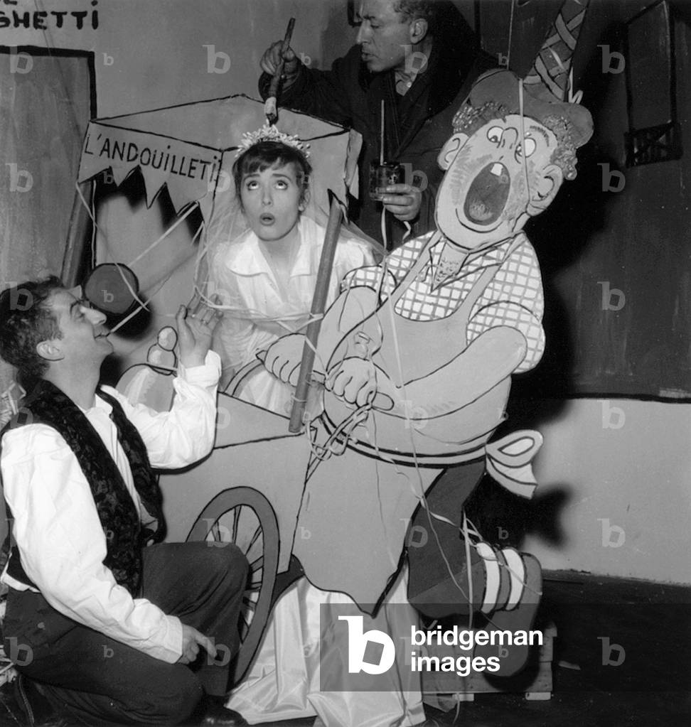 Stage Debuts For French Actor Louis De Funes With Marie Blanche Vergnes and Dubout in Play Pappi February 15, 1955 (b/w photo)