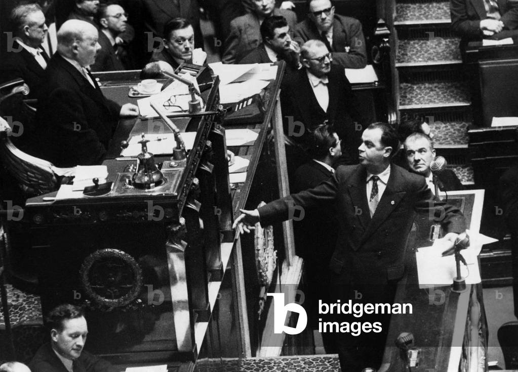 Mr Gayard Representative Speacks at The Parliament, in his Back : Mr Le Troquer, February 16, 1956 (b/w photo)