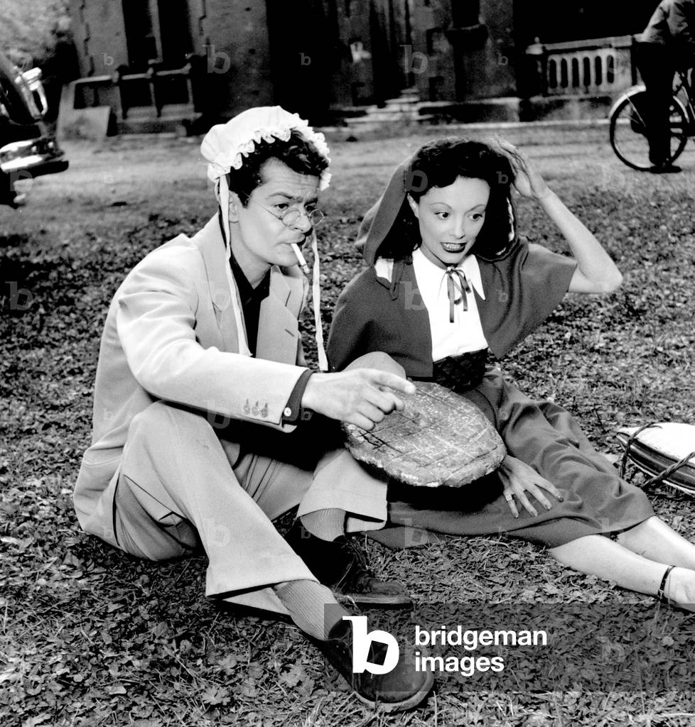 Serge Reggiani (As The Wolf) and Louise Carletti (As The Little Red Riding Hood) on Set of Film 