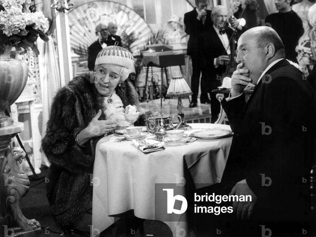 Francoise Rosay and Bernard Blier on Set of Film “Font Pas Take Les Enfants Du Bon Dieu Pour Ducks Wild” April 16, 1968 (b/w photo)
