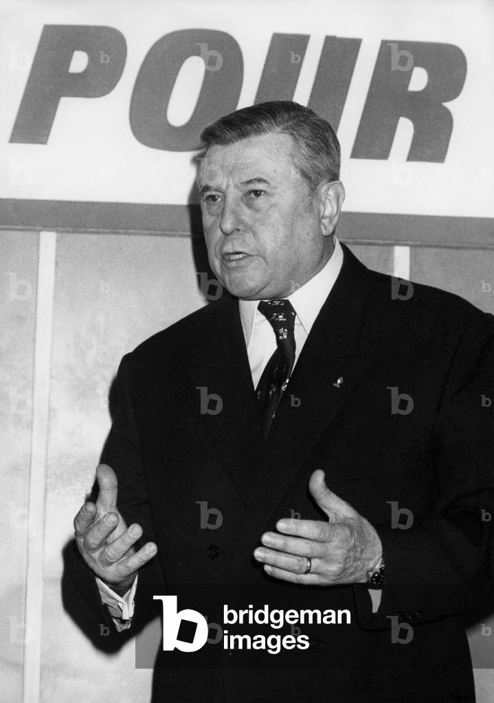 Pierre Poujade During his Press Conference in Paris Announcing the Formation of a “Socio-Vocational Pour La Defense des Libertes” List on March 8, 1979 (b/w photo)