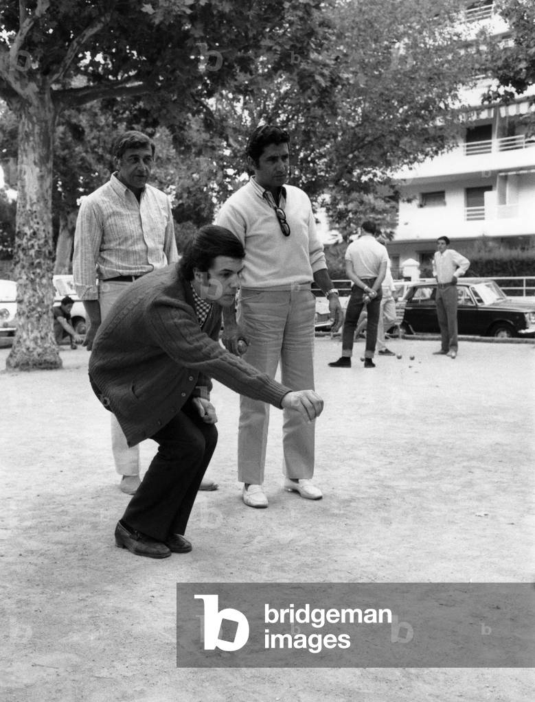 Salvatore Adamo Playing Petanque, Cannes, August 11, 1968 (b/w photo)