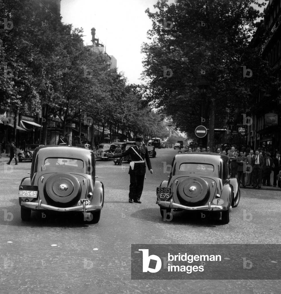 No-Entry Sign in Paris in 1951 (b/w photo)