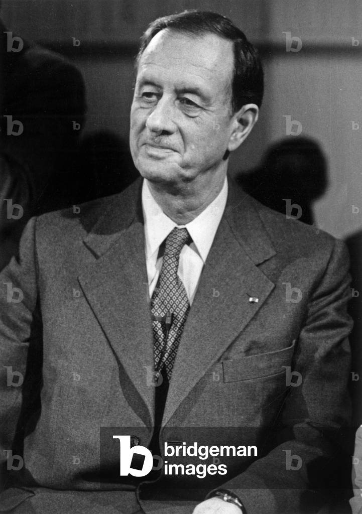 French Admiral Philippe De Gaulle during TV Programme on November 14, 1983 (b/w photo)
