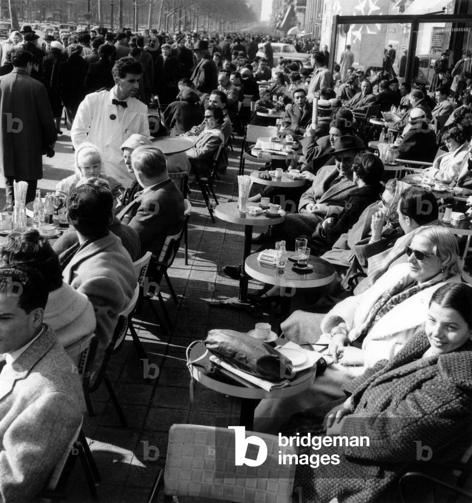 Terraces De Cafe Sur Les Champs-Elysees In Paris On March 11, 1956. Neg: A20517 (b/w photo)