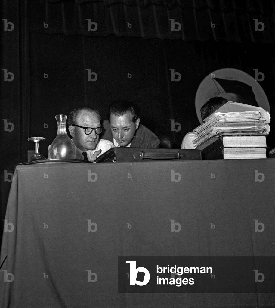 Socialist congress, Paris, July 15, 1949 : Guy Mollet and Daniel Mayer (b/w photo)