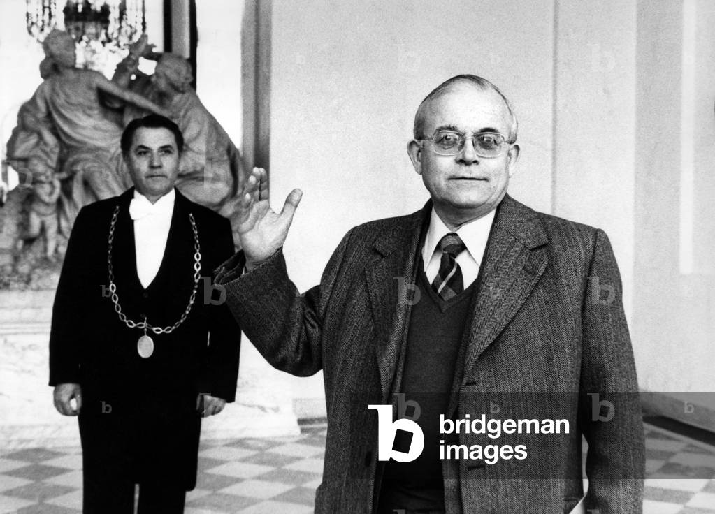 French Union Activist Andre Bergeron (Force Ouvriere, Fo) Leaving The Elysee Palace, After An Interview With The President, March 23Th 1978. (b/w photo)