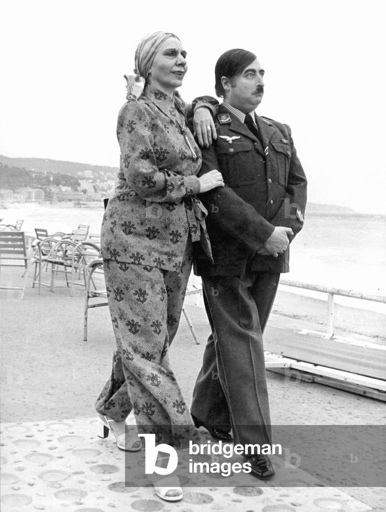 French Actors Alice Sapritch and Henri Tisot in Nice For Film Le Fuhrer En Folie April 12, 1974 (b/w photo)