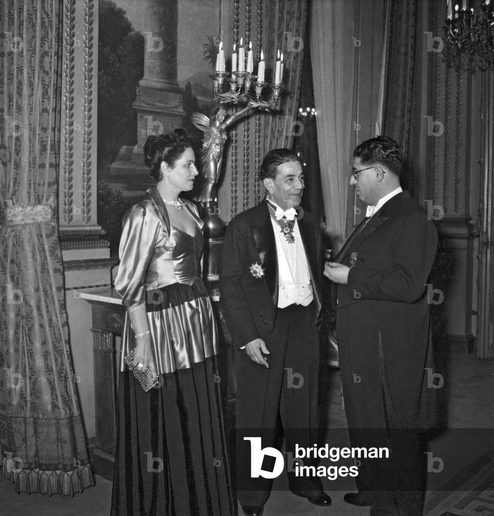 Reception Given at The Elysee, Paris, on February 23, 1949 : The Minister of Transjordan in Paris (L) (b/w photo)