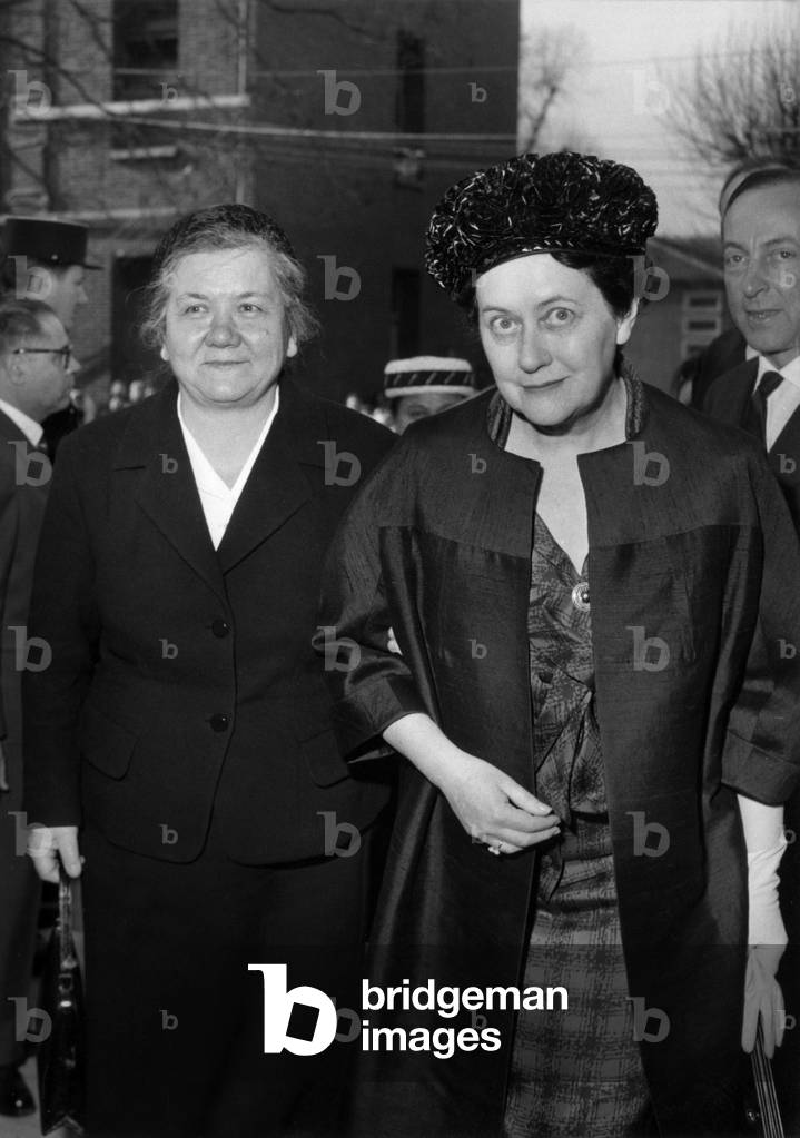 Yvonne De Gaulle (Wife of Charlesdegaulle) and Nina Kroutchev (2Nd Wife of Nikitakroutchev) Arriving at A Parisian Hospital on March 23, 1960 (b/w photo)