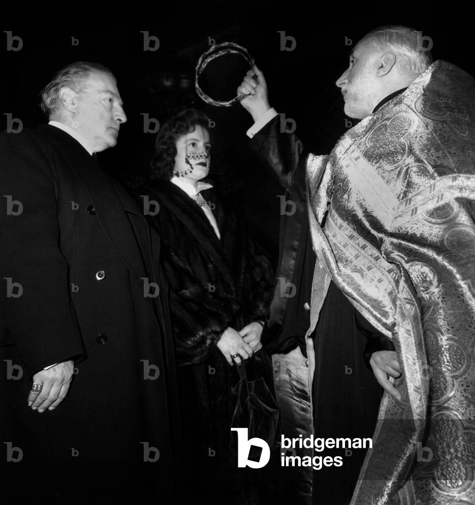 French Playwright Sacha Guitry during his Wedding With his 5Th Wife Lana Marconi November 25, 1949 (b/w photo)