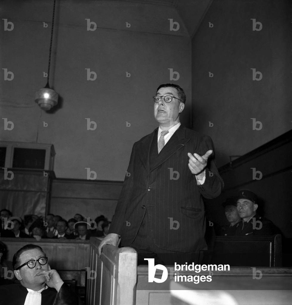Trial of Superintendent Lucien Bizoire (Collaboration during Ww2), Paris, July 6, 1948 (b/w photo)