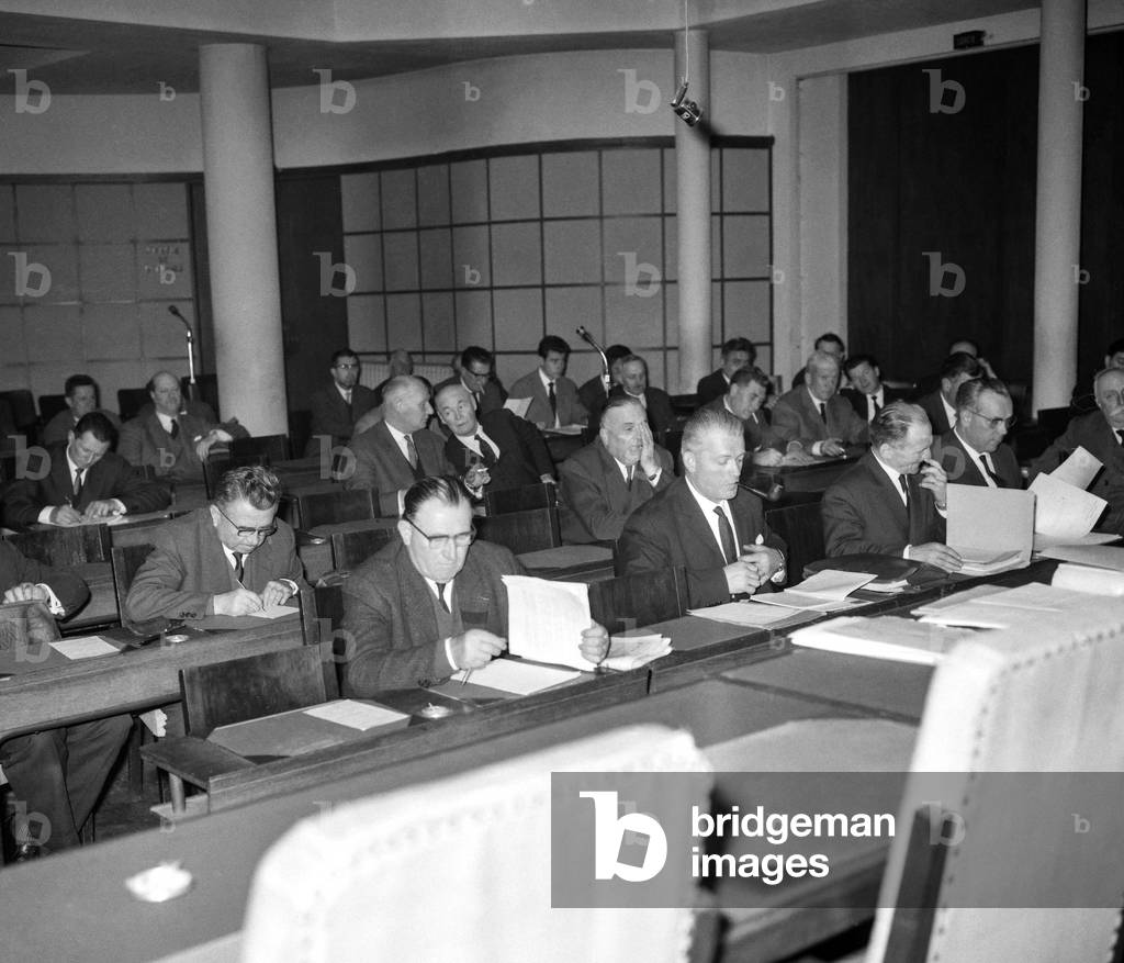 National Council of the FNSEA (National Federation of Agricultural Holders' Unions) in Paris, April 17, 1963 (b/w photo)