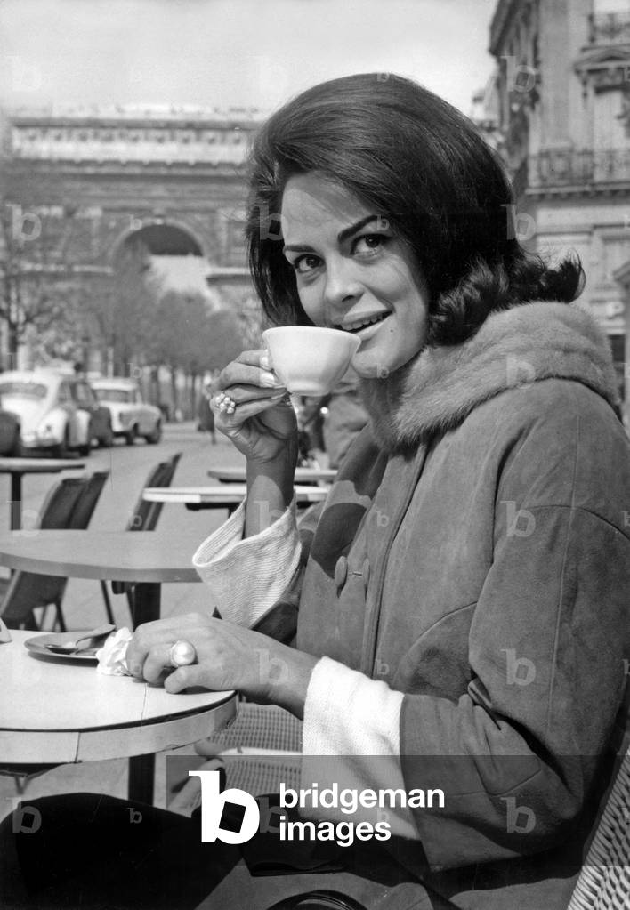 Corinna Tcopei “Miss Universe” At The Terrace Of A Cafe Des Champs Elysees April 29, 1965 (b/w photo)