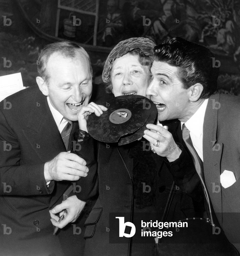 Bourvil, Marguerite Long and Gilbert Becaud Receiving A Prize November 6, 1953 (b/w photo)