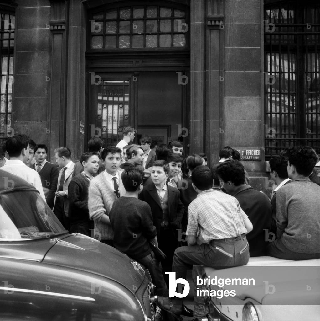 Young Candidates After Examination of Basic School-Leaving Qualification, Paris, June 14, 1962 (b/w photo)