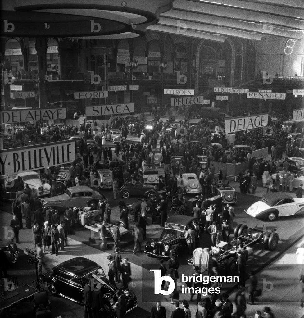 Opening of The Auto Show, Grand Palais, Paris, October 3, 1946 (b/w photo)
