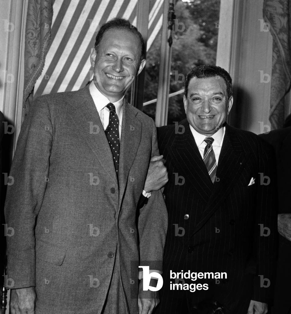 United States Ambassador to France Douglas Dillon And President of the Council of Ministers Joseph Laniel (1889-1975) At The American Club In Paris August 19, 1953 Neg: 81319 (b/w photo)